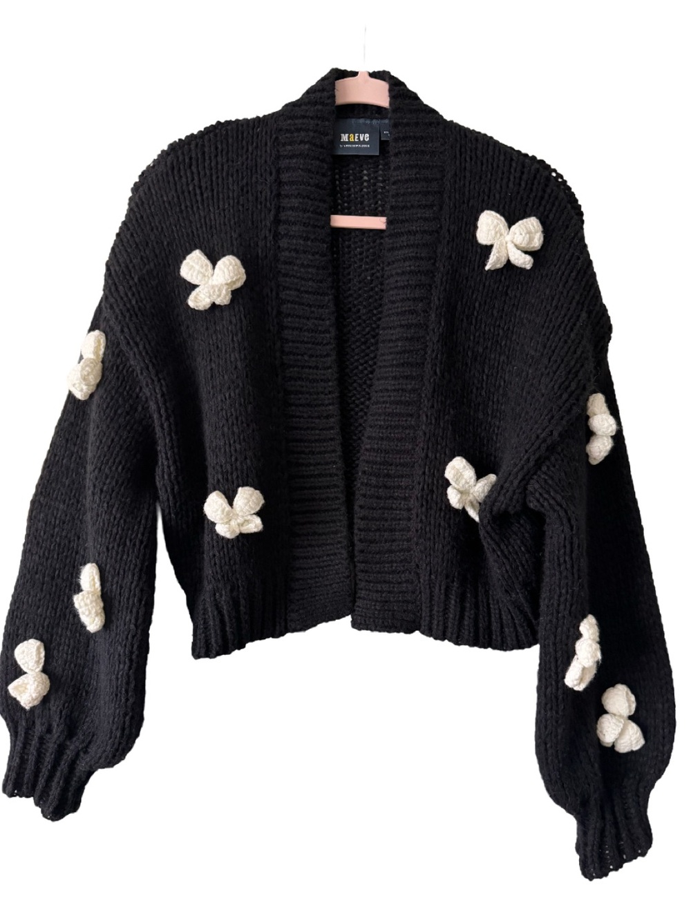 Anthro Maeve The Roffe 3D Bow Cardigan Black One Size